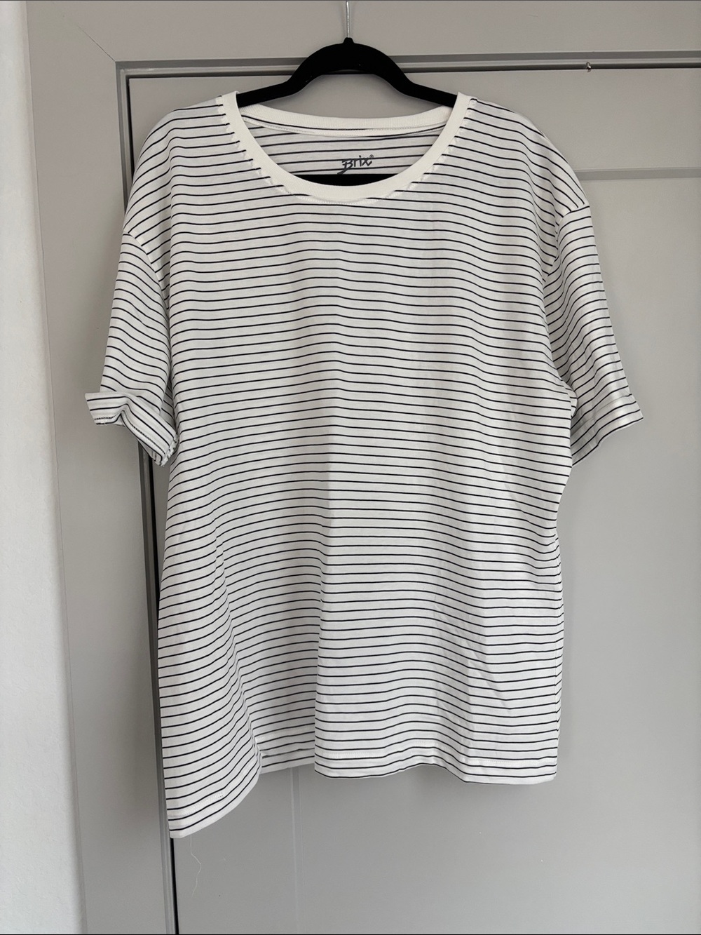 White & Black Stripe Cotton Crewneck Tee NWOT